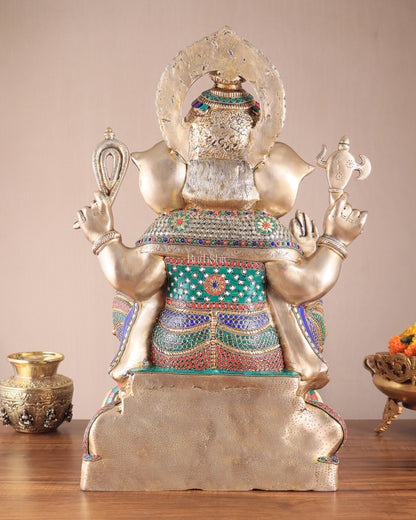 Brass Superfine Lord Ganesha Idol - 22 Inch meenakari