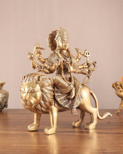 Elegant Brass Durga Mata sherawali ma Statue 12 Inch | Devi Durga Sculpture |  Budhshiv