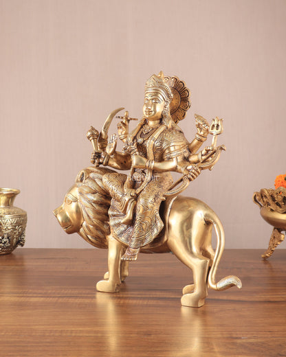 Elegant Brass Durga Mata sherawali ma Statue 12 Inch | Devi Durga Sculpture |  Budhshiv