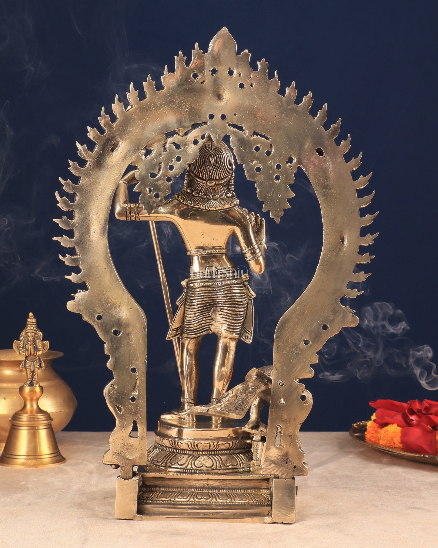 Pure Brass Lord Murugan Statue with Peacock and Prabhavali