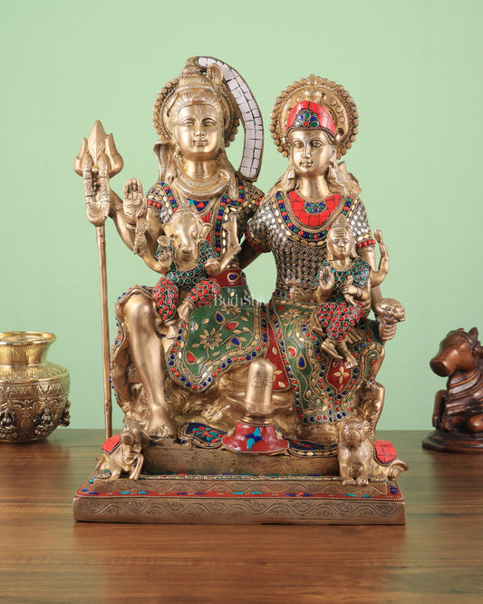 Handcrafted Brass Lord Shiva Family Statue - Meenakari | 18" Height