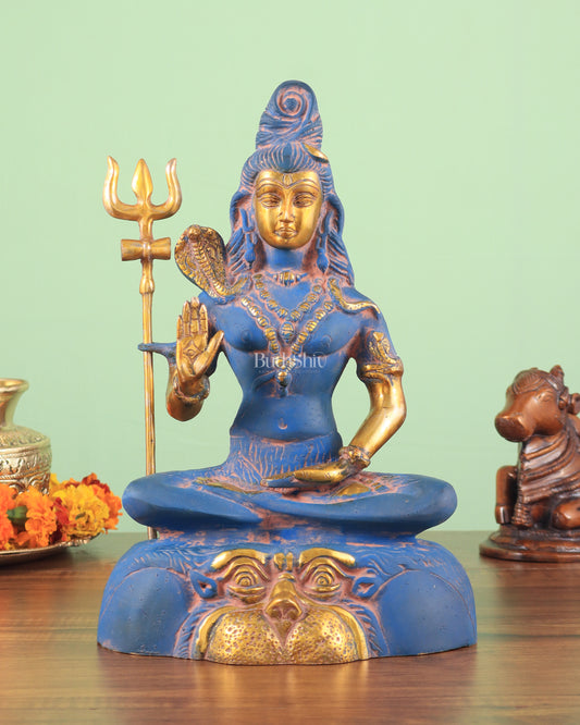 Brass Shiva Statue Duel tone blue sandfinish 13"