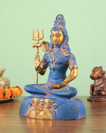 Brass Shiva Statue Duel tone blue sandfinish 13"