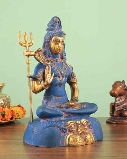 Brass Shiva Statue Duel tone blue sandfinish 13"