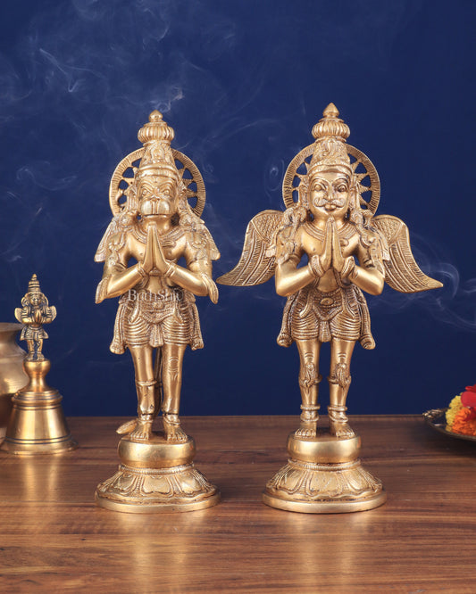 Brass Standing Hanuman and Garuda Idol Pair 12"