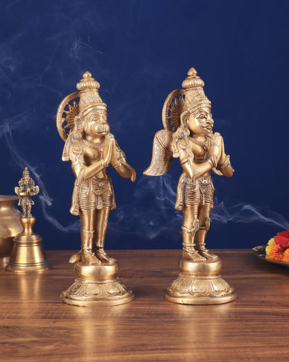 Brass Standing Hanuman and Garuda Idol Pair 12"