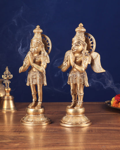 Brass Standing Hanuman and Garuda Idol Pair 12"