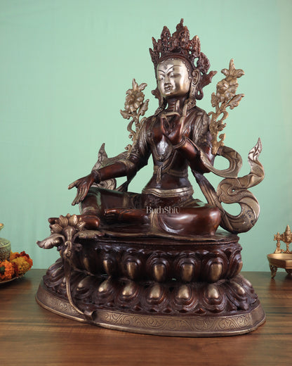 Pure Brass Large Green Tara Statue – Divine Protector & Compassionate Mother 24.5"