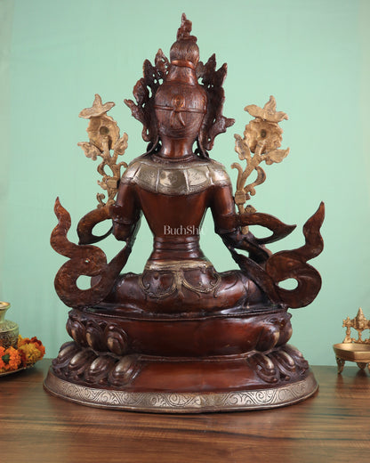 Pure Brass Large Green Tara Statue – Divine Protector & Compassionate Mother 24.5"