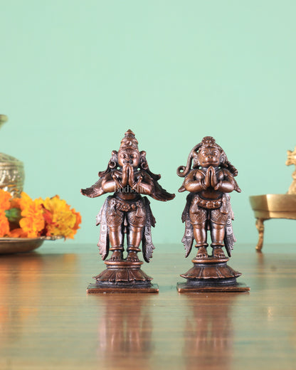 Pure Copper Lord Hanuman & Garuda Standing Idol Pair