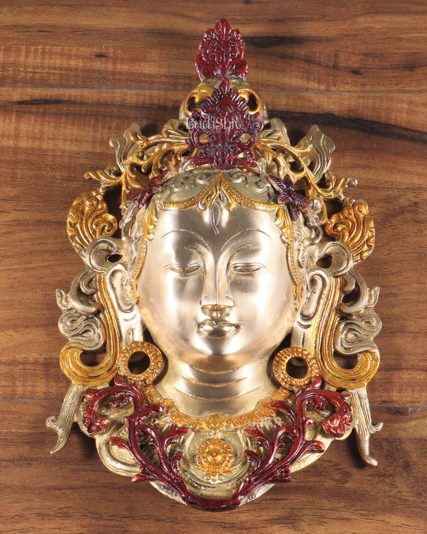 Pure Brass Tara Devi Wall Hanging in three Tone glossy Finish 10.5"