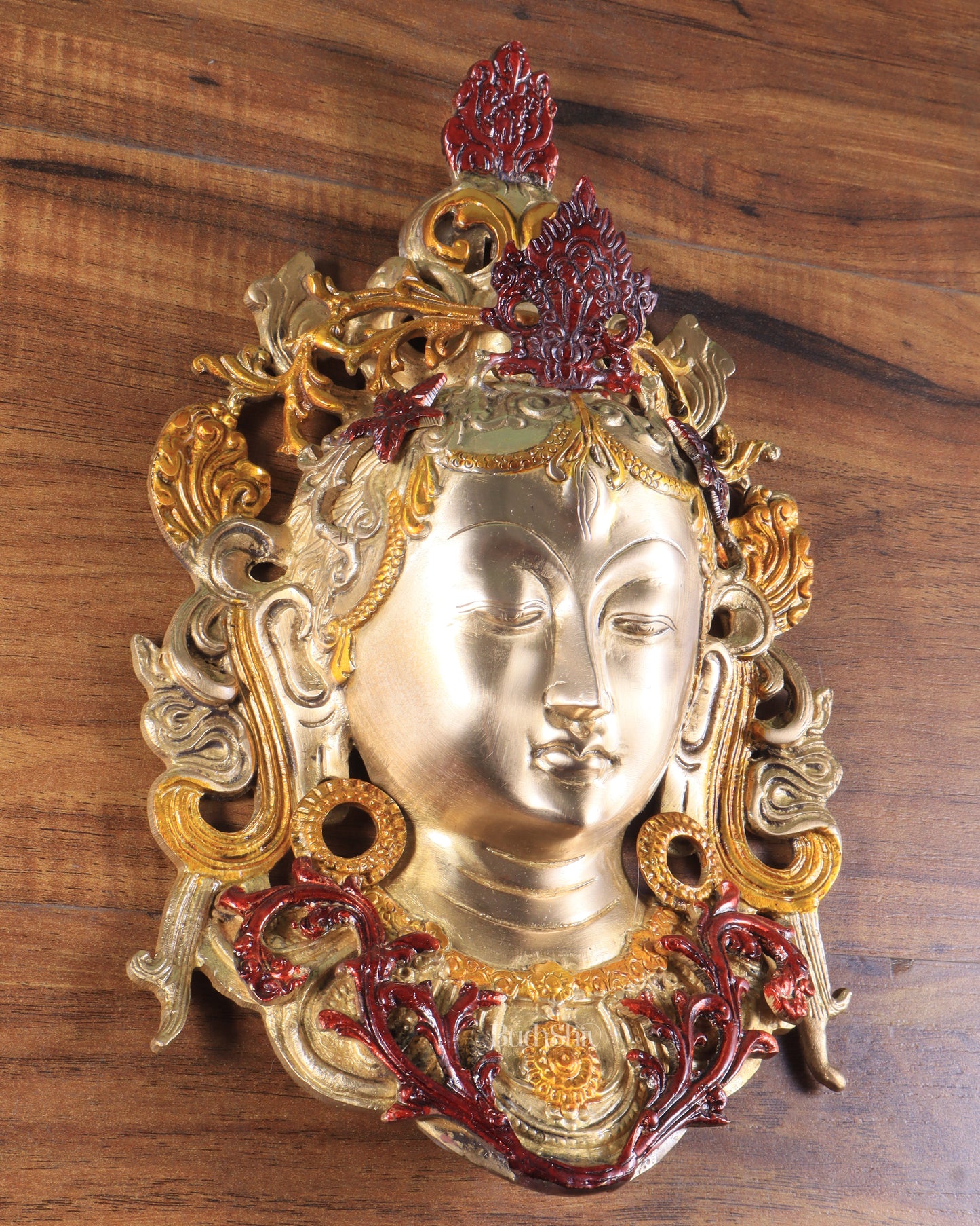 Pure Brass Tara Devi Wall Hanging in three Tone glossy Finish 10.5"