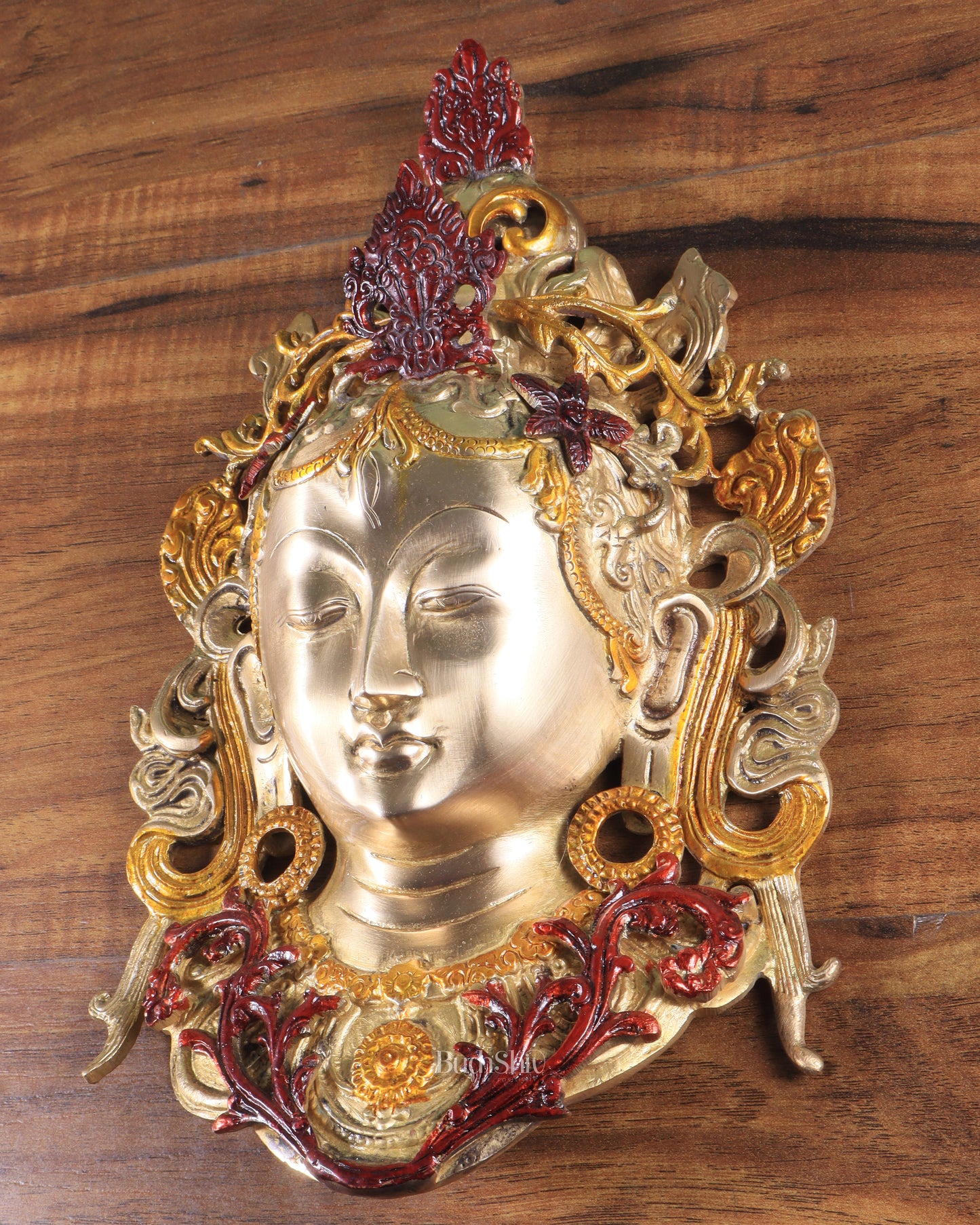 Pure Brass Tara Devi Wall Hanging in three Tone glossy Finish 10.5"