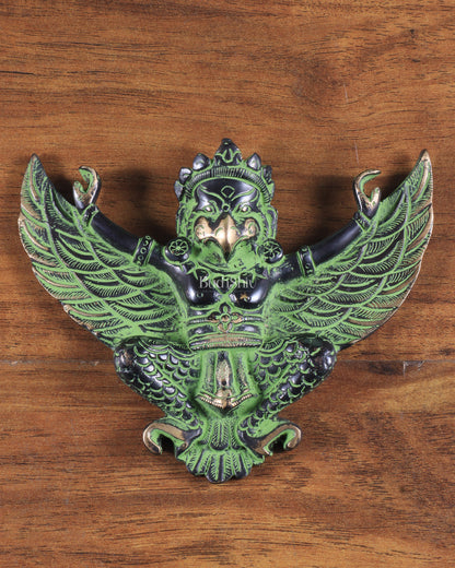 Unique Brass Wall Hanging Flying Garuda Idol 5" black and green