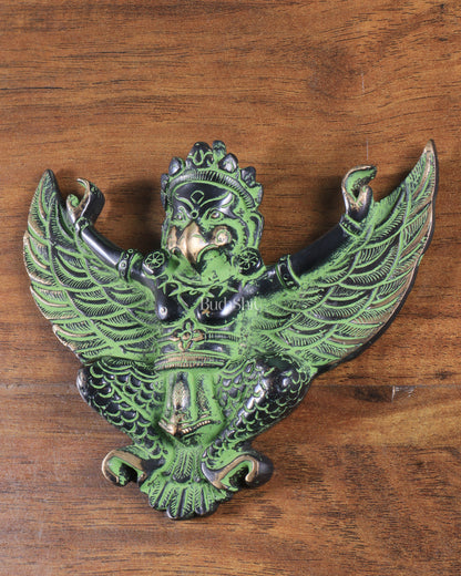 Unique Brass Wall Hanging Flying Garuda Idol 5" black and green