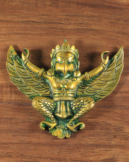 Unique Brass Wall Hanging Flying Garuda Idol 5" Green effect