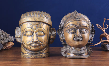 Pure Brass Shiva and Parvati/Gauri Face Sculptures