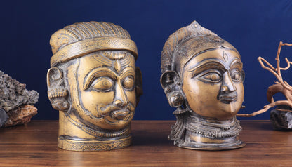 Pure Brass Shiva and Parvati/Gauri Face Sculptures