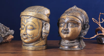 Pure Brass Shiva and Parvati/Gauri Face Sculptures