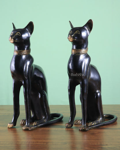 Brass Egyptian Black Cat Pair – Elegant Showpiece 14"