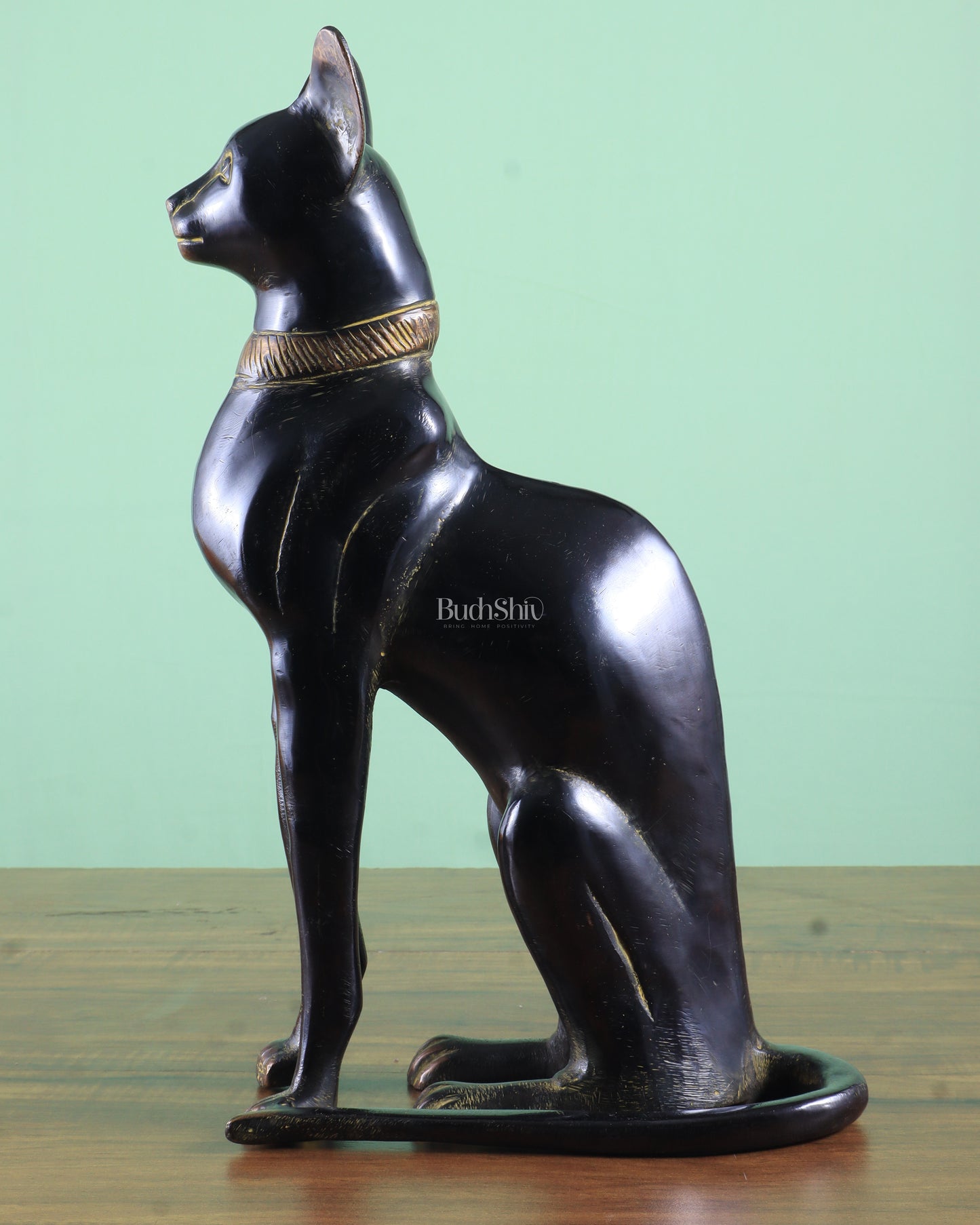 Brass Egyptian Black Cat  – Elegant Showpiece 14"