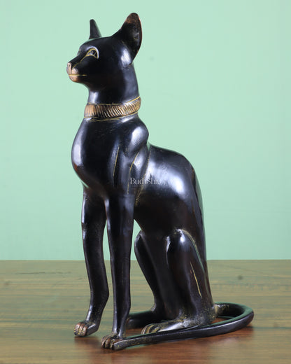 Brass Egyptian Black Cat  – Elegant Showpiece 14"