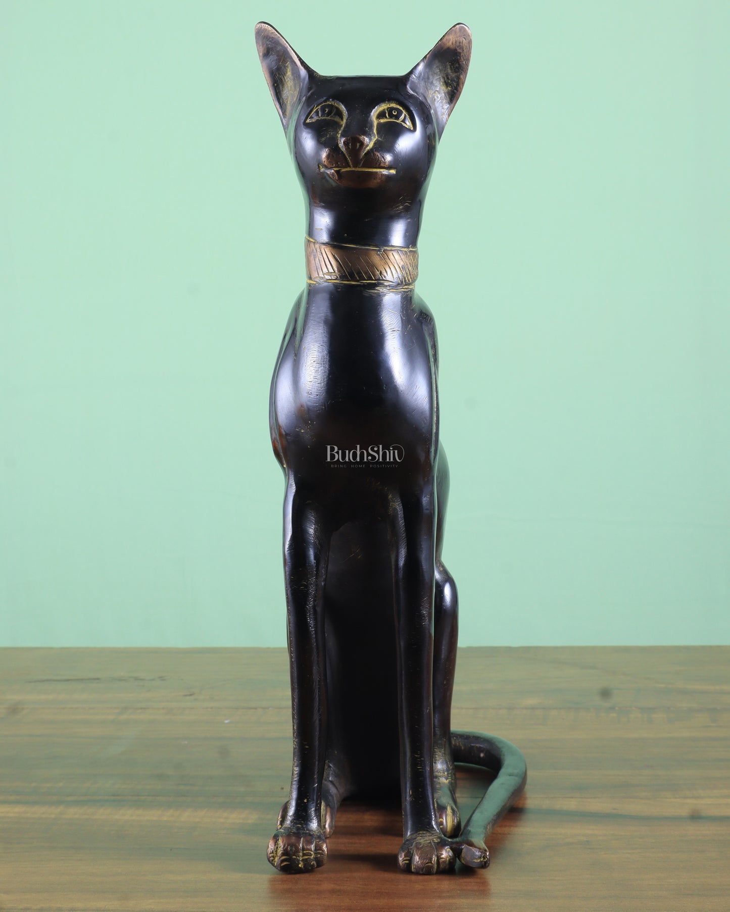 Brass Egyptian Black Cat  – Elegant Showpiece 14"