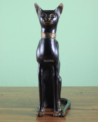 Brass Egyptian Black Cat  – Elegant Showpiece 14"