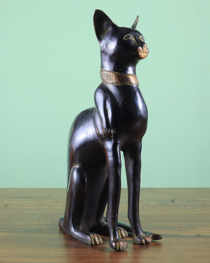 Brass Egyptian Black Cat Pair – Elegant Showpiece 14"