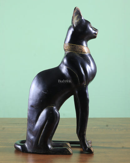 Brass Egyptian Black Cat  – Elegant Showpiece 14"