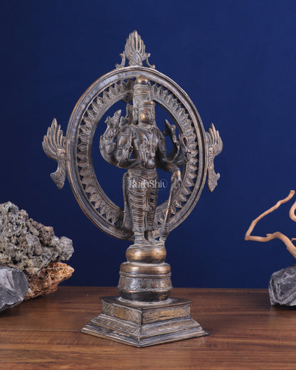 Vintage Brass Lord Vishnu Statue with Sudarshan Chakra Aura - 16.5 Inch