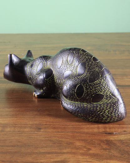 Pure Brass Vastu Black Cat Drinking Water Pose Showpiece