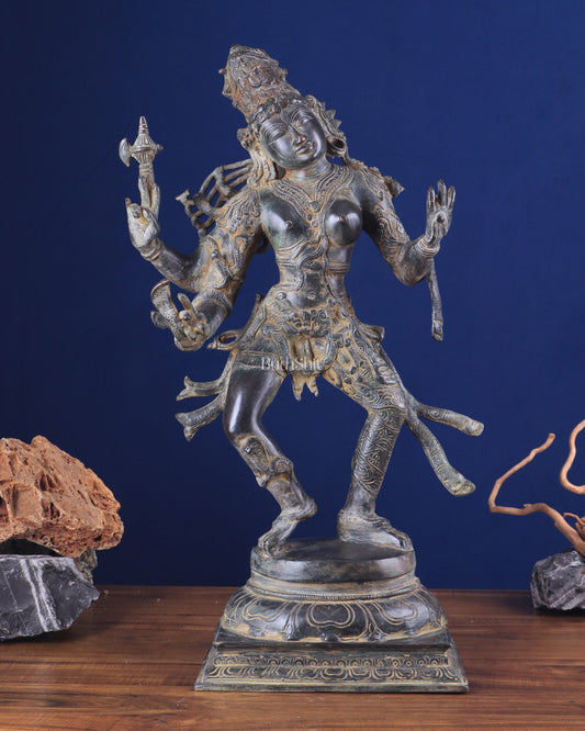 Ardhanarishvara Brass Statue Dual Tone - midnight Antique Finish - 24"