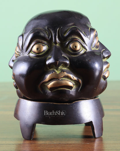 Pure Brass Laughing Buddha Dhoop Burner Showpiece – Antique Black Green Patina 5"