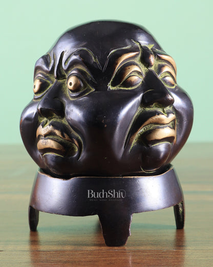 Pure Brass Laughing Buddha Dhoop Burner Showpiece – Antique Black Green Patina 5"