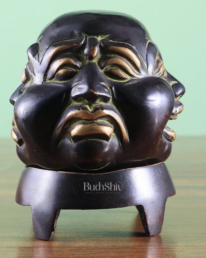 Pure Brass Laughing Buddha Dhoop Burner Showpiece – Antique Black Green Patina 5"