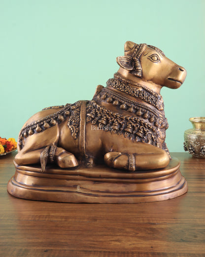 Brass Vintage Nandi on Base Statue 17"