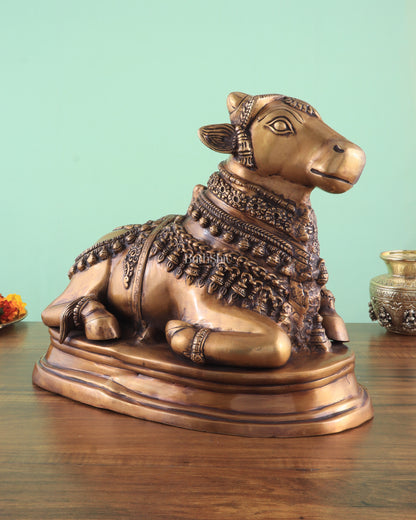 Brass Vintage Nandi on Base Statue 17"