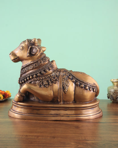 Brass Vintage Nandi on Base Statue 17"