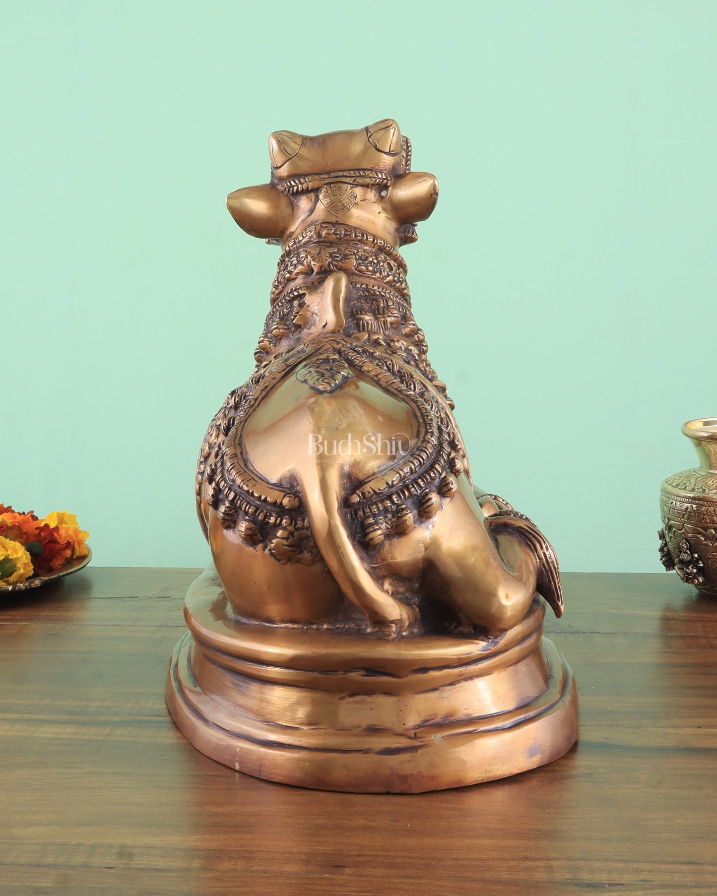 Brass Vintage Nandi on Base Statue 17"