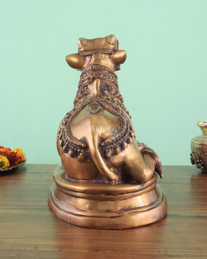 Brass Vintage Nandi on Base Statue 17"