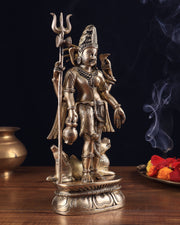 Antique tone Brass Ardhanarishwara Idol - 12 Inch