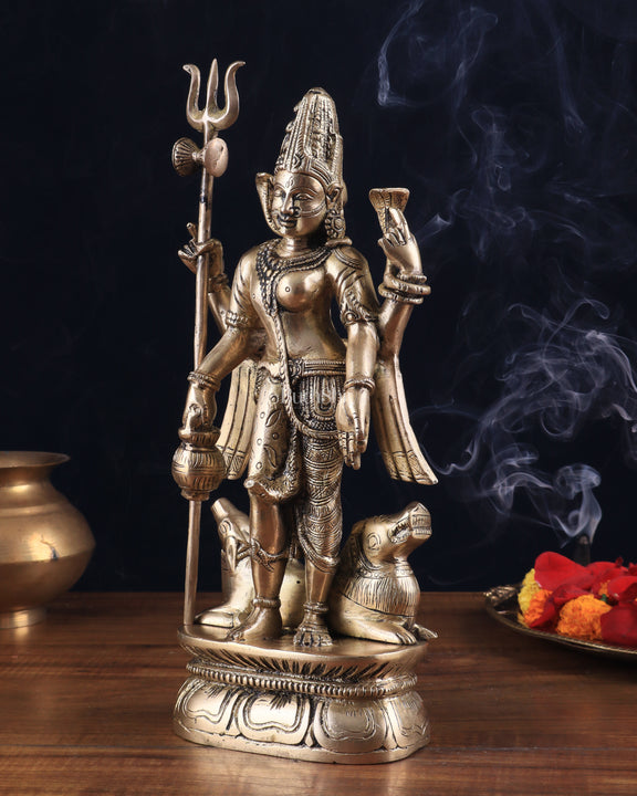 Antique tone Brass Ardhanarishwara Idol - 12 Inch