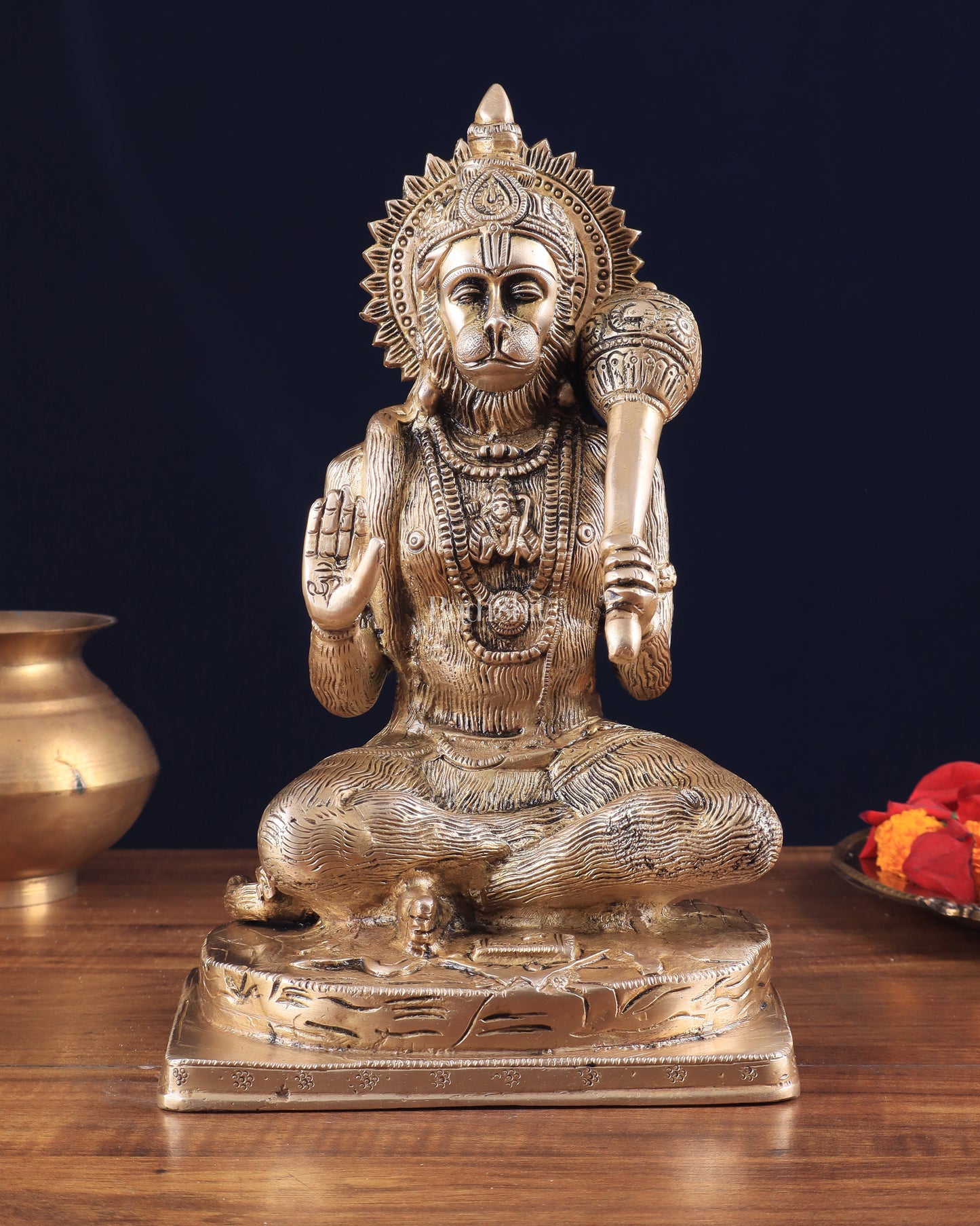 Pure Brass Blessing Hanuman Statue 11.5"