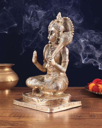 Pure Brass Blessing Hanuman Statue 11.5"