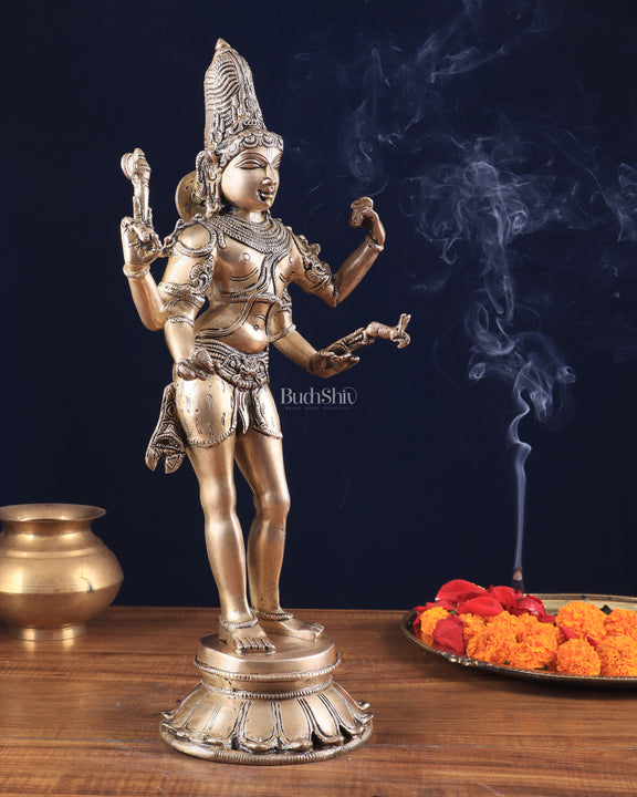 Pure Brass Lord Shiva as Pashupatinath Standing Sculpture – Hoysala Inspired 18"