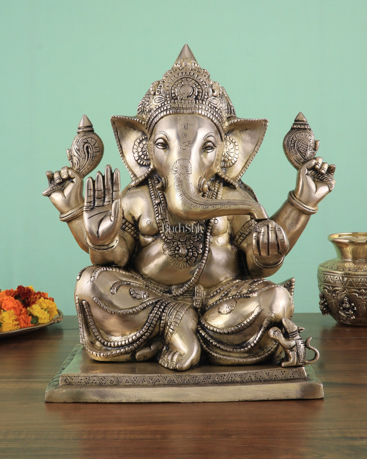 Brass Superfine Ganesha statue 15" matte finish