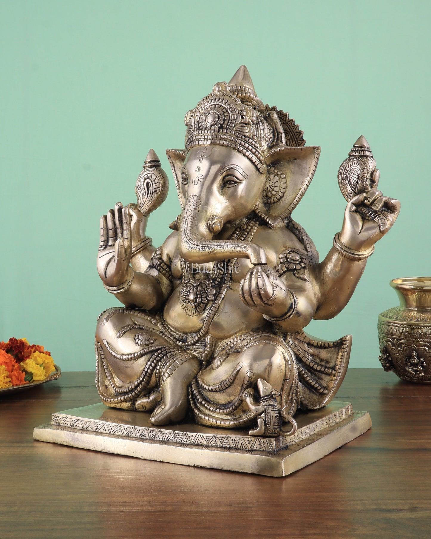 Brass Superfine Ganesha statue 15" matte finish