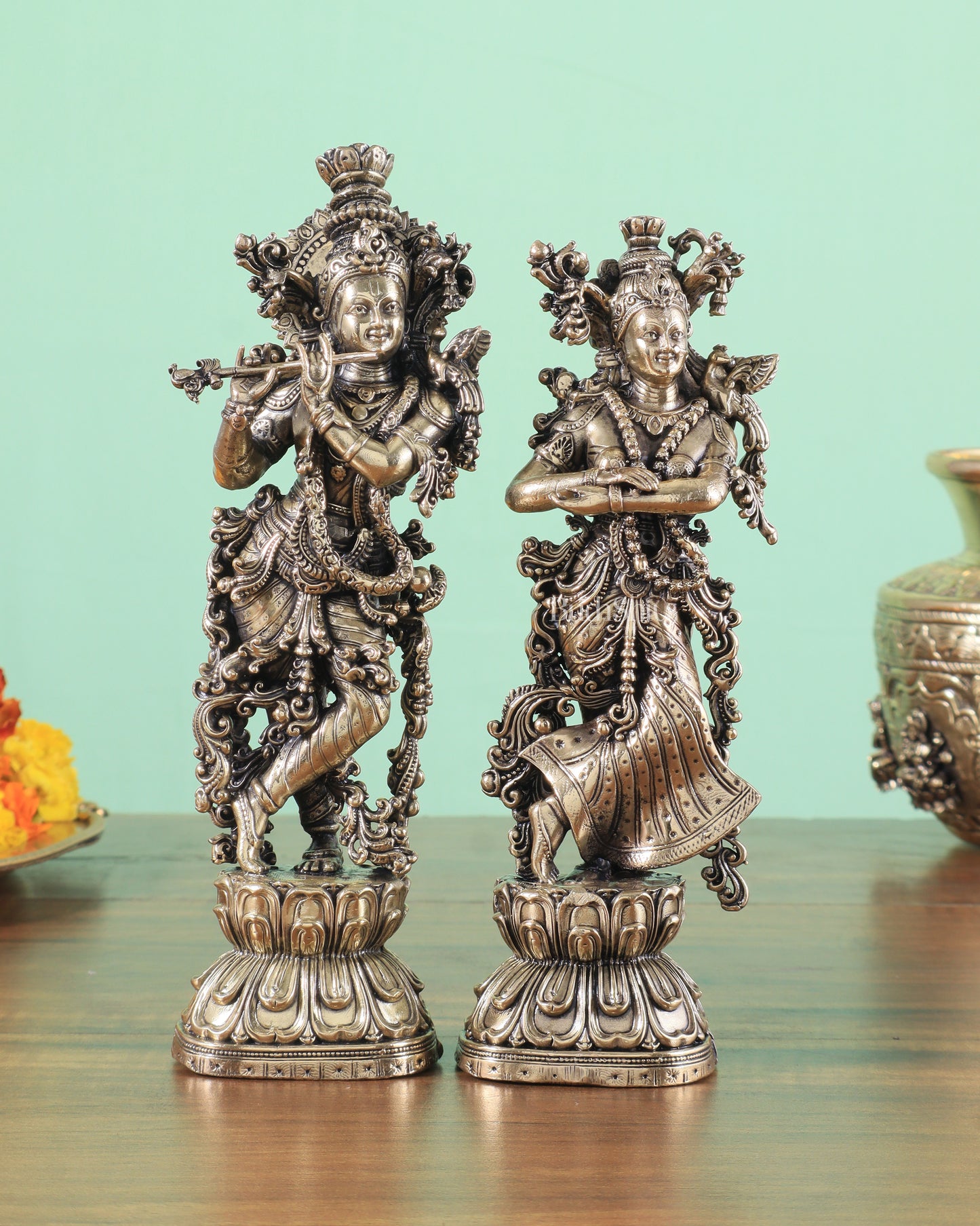 Brass Superfine Intricate Radha Krishna Idols 8"