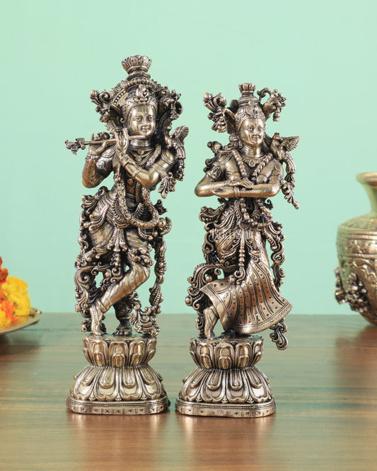 Brass Superfine Intricate Radha Krishna Idols 8"